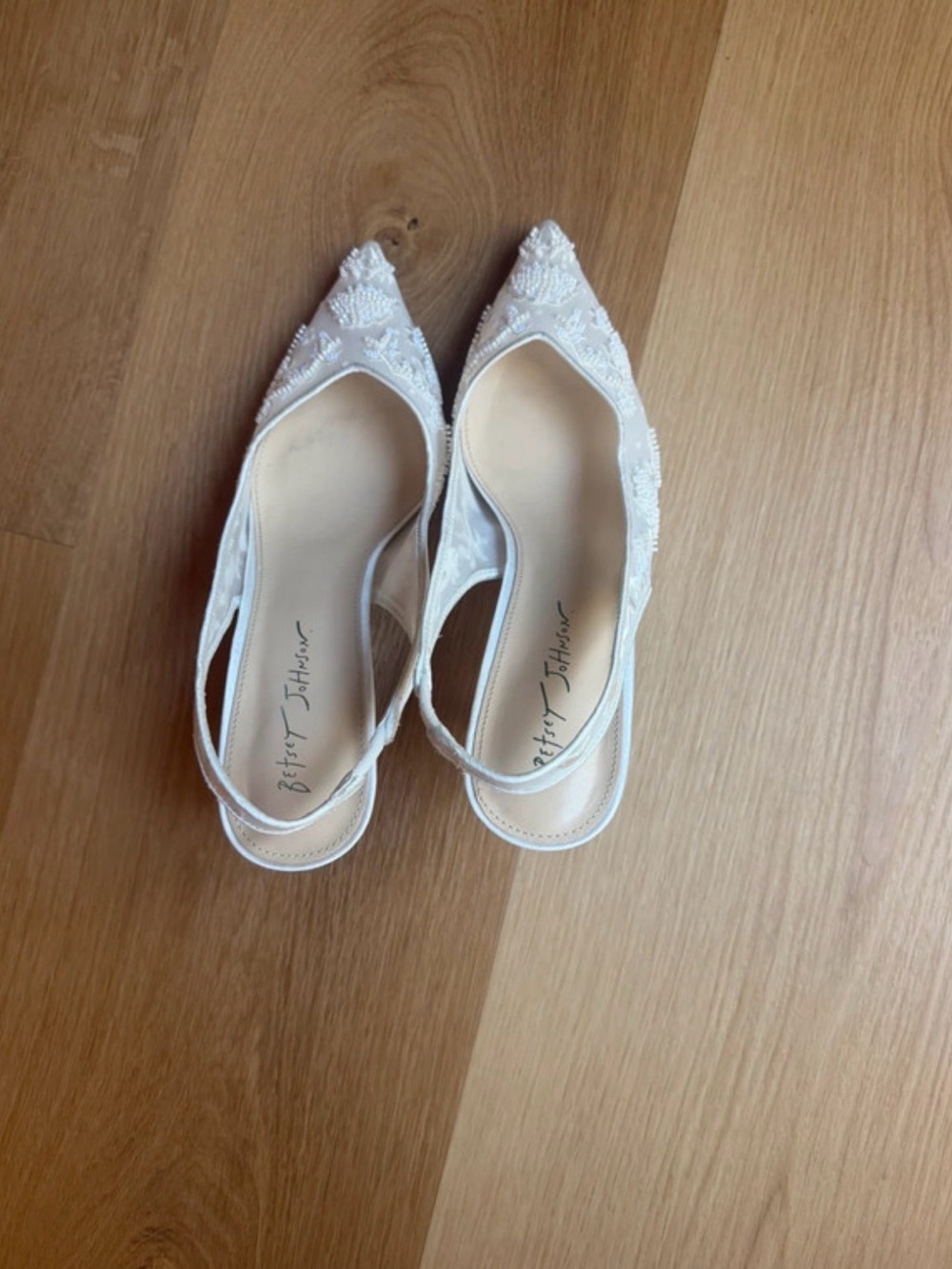 Betsey Johnson Ivory Beaded Pointed-Toe Slingback Heels - Picture 3 of 12